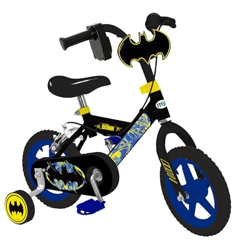 Image of Batman 12" Inch Bike with Revver | Boys and Girls Officially Licensed Kids Bicycle with Realistic Sounds | Removable Stabilisers & Adjustable Handlebars & Seat Childrens, Black