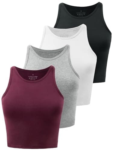 Image of BryticFlow Crop Tops for Women Workout Cropped Tank Top High Neck Camisole Yoga Shirts Athletic Undershirts 4 Pack Black/White/Grey/Burgendy M