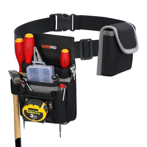 Image of WISEPRO Tool Belt Bag, Waist Tool Pouch Set with Adjustable Nylon Belt, Multi-Pocket Tool Pouches 20-Pockets Tool Belt for Electrician, Carpenters, Gardeners, and Builders (Gray-Black)