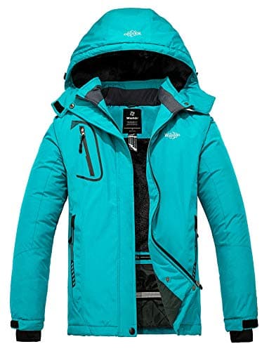 Image of Wantdo Women's Warm Ski Jacket with Fleece Waterproof Snowboarding Jacket Hooded Mountain Coat Windproof Raincoat Blending Teal New S