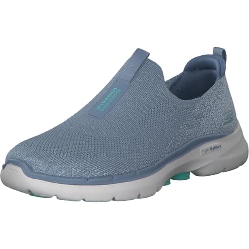 Image of Skechers Women's GO Walk 6 Glimmering Sneaker, Blue Textile/Turquoise Trim, 5 UK