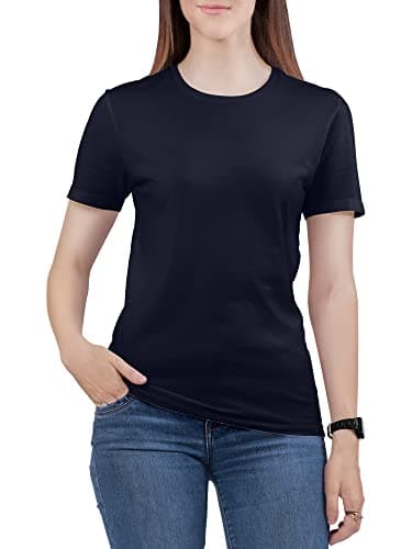 Image of Love My Fashions Women's Round Neck Short Sleeves Plain Cotton T-Shirt Deep Navy