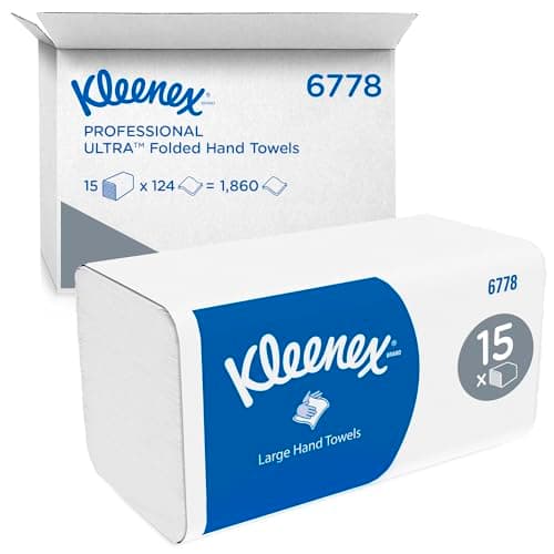 Image of Kleenex Ultra Paper Towels, V-Fold 2-Ply White Interfold Towels, Ultra-Absorbent, Tear-Resistant, FSC Certified, 15 Packs x 124 Sheets (1,860 Sheets Total), Model Nr. 6778