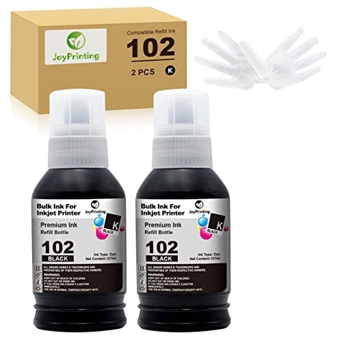 Image of JoyPrinting 102 Ink Replacement for Epson 102 Ink Bottle Refills Compatible with Epson EcoTank ET-2750 ET-2700 ET-2756 ET-2850 ET-2856 ET-2851 ET-3700 ET-3750 ET-4750 ET-4850 ET-4856 (2 Black)