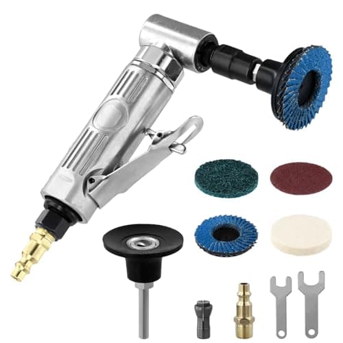 Image of QWORK® Compressed Air Angle Die Grinder - 1/4" 90 Degree Mini Angle Grinder Air Sander Tool for Precision Polishing & Grinding with 4pcs 2" Sand Discs