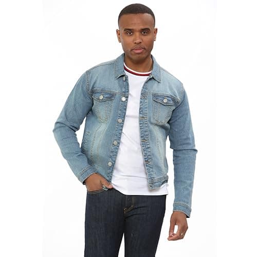 Image of NOROZE Men's Washed Denim Western Trucker Jacket Classic Buttoned-cuffs Casual Outerwear (Blue, XXL)