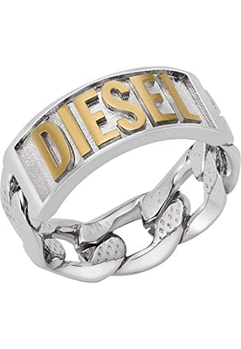 Image of Diesel Men's Stainless Steel Band Rings, 11.5, Light grey and gold tone