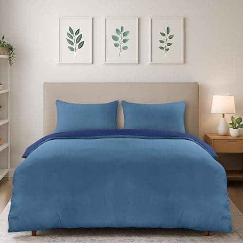 Image of Utopia Bedding Duvet Cover 230 x 220 cm with 2 Pillowcases 50 x 75 cm (Navy Blue/Light Blue) - Bedding Set 220 x 230 cm - Soft Brushed Microfibre Duvet Cover Sets