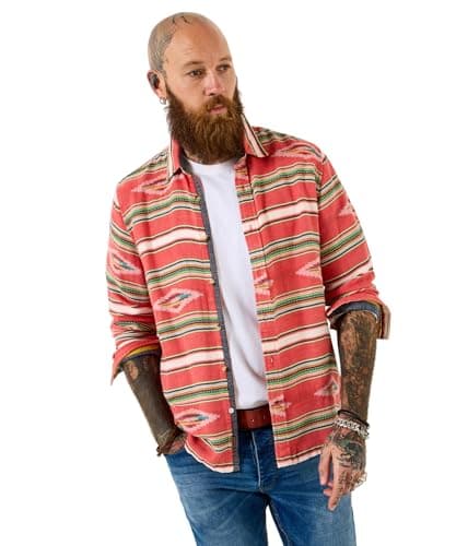 Image of Joe Browns Men's Aztec Stripe Overshirt, Regular, Red, UK M