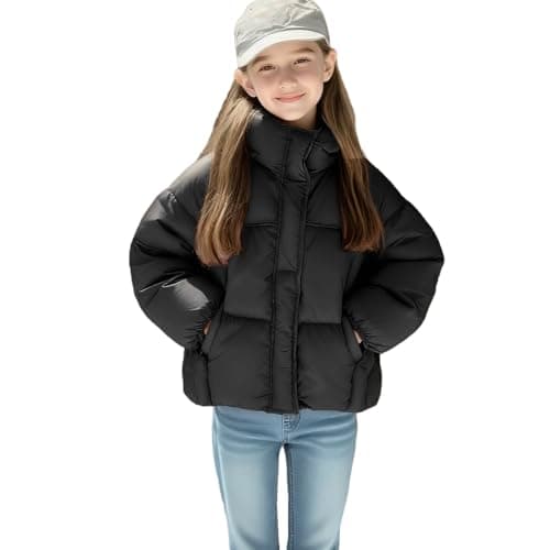 Image of duxyoz Black Girls' Winter Coats Kids Thicken Padded Hooded Puffer Jacket Children Windproof Warm Casual Outdoor Ski Jacket Lightweight Thermal Soft Full Zip Outwear Overcoat 9-10 Years