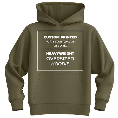 Image of Custom Heavyweight Oversized Hoodie - Premium Streetwear, Personalised Design/Text, Luxury Cotton, Unisex Fit Adult Men and Women, XS, Military Green