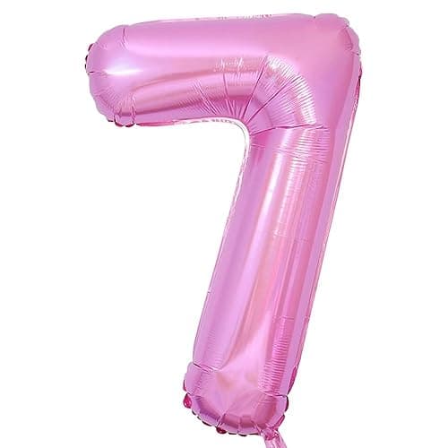 Image of Number 7 Balloon Pink Numbers Balloons 7 Birthday Party Foil Balloon 7 Decoration Support Helium-40inch