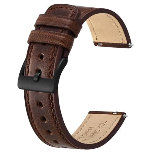 Image of BISONSTRAP Leather Watch Straps, Classic Oil Waxed Leather, Quick Release Replacement Band for Men and Women, 22mm, Coffee Brown/Black Buckle