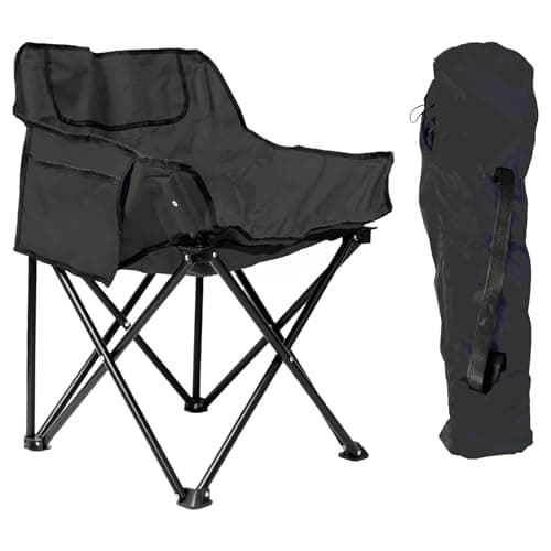 Image of Harbour Housewares Folding Heavy Duty Camping Chair with Pockets & Carry Bag - 110kg Capacity - x1 Black Lightweight Outdoor Portable Foldable Chair for Fishing, Beach, Picnic, Camping