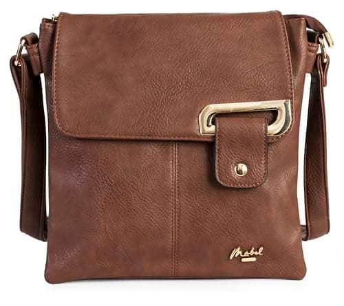 Image of Mabel London Women's Crossbody Messenger Bag – Medium Shoulder Handbag with Adjustable Strap and Gold or Silver Trim – Faith (Medium Tan - Gold Trim)