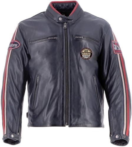Image of Helstons Ace 10Ans Motorcycle Leather Jacket, dark blue, S