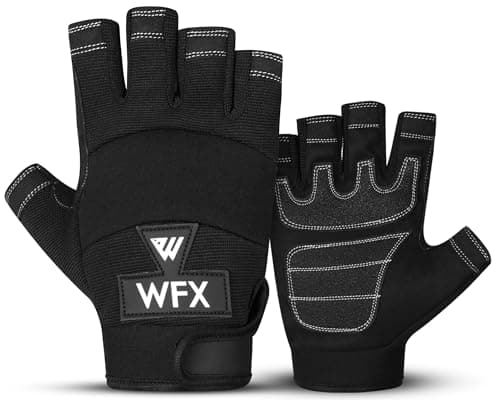 Image of WFX Tough Fingerless Performance Gloves Protection Work Gloves, Padded Palm, Half-Finger Black (Large)