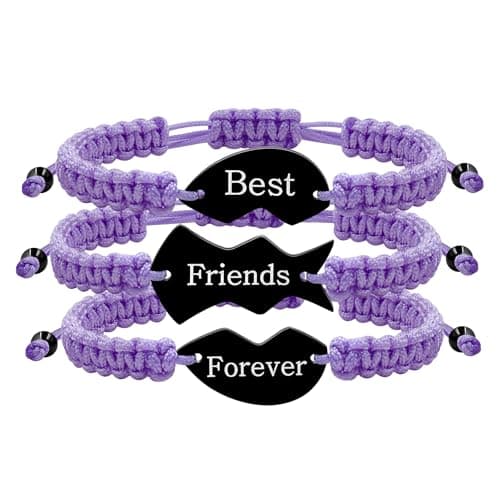 Image of Vivaday Matching BFF Puzzle Bracelets Set – 3 Elegant Purple Braided Bracelets with Heart Charms for Women Family Friends Friendship Jewelry