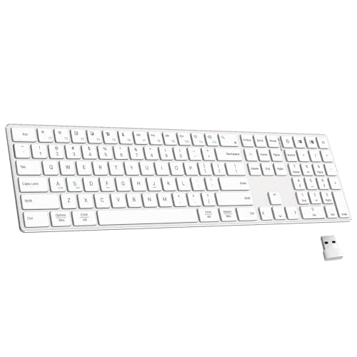 Image of TIETI 2.4G Wireless and Bluetooth Keyboard with Numeric Keypad, Multi-Device, Rechargeable, Compatible with Mac, Windows (White)