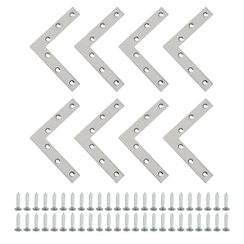Image of SAYAYO Flat L Shape Repair Mending Plate Joint Bracket Support Brace 120mm x 120mm, Stainless Steel Angle Corner Brackets Brushed Finished, 8 Pack