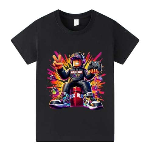 Image of Duoxinbos Roblox T-Shirts Boys,100% Cotton Funny Kids Girls Tops,Youtuber Teen PS4 Game Character Movie Inspired Short Sleeve Shirts Casual Crew Neck for Ages 2-13