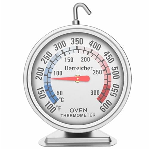 Image of Herreicher Oven Thermometer with 70mm Extra-Large Dial & Tempered Glass - 50-300°C Stainless Steel Gauge with 360° Rotating Hook for Gas & Electric Ovens, Baking BBQ Grill Temperature Monitor