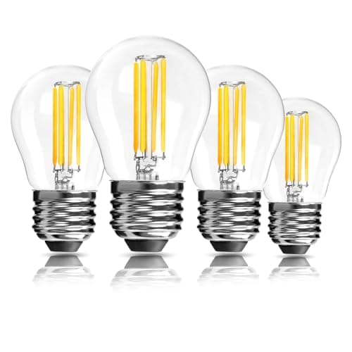 Image of LangPlus+ E27 Screw LED Bulb, Dimmable G45 Golf Ball Bulbs, 6W, 60W Equivalent SES E27 Mini Globe Clear Glass Bulb, Warm White 2700K, LED Filament Light Bulb for Pendant, Ceiling Fan, 4 Pack