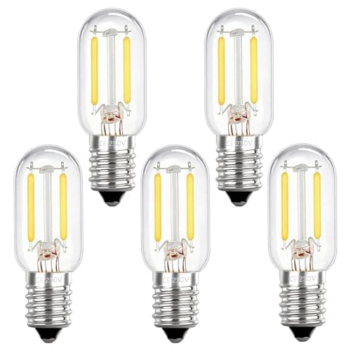 Image of T22 E14 LED Light Bulbs 1W Warm White 2700K, Dimmable SES Small Screw Night Light Bulb Mini Tubular E14 LED Filament Bulbs 15W Equivalent Energy Saving Bulb for Fridge Salt Lamp Cooker Hood 5 Pack