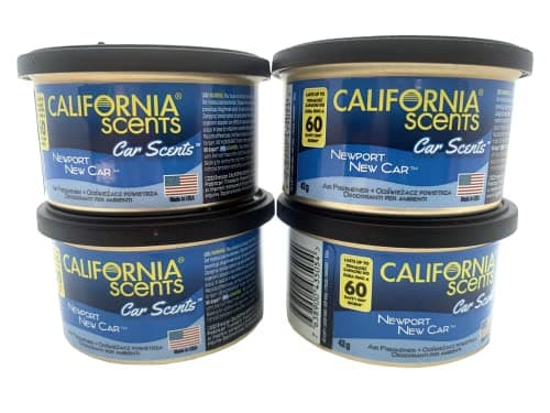 Image of California Scents New Car Air Freshener, 4 x 42g Air Freshener Car Fragrance, Adjustable Lid, Lasts up to 60 Days, Fits Cup Holder, Scented, Black/Blue