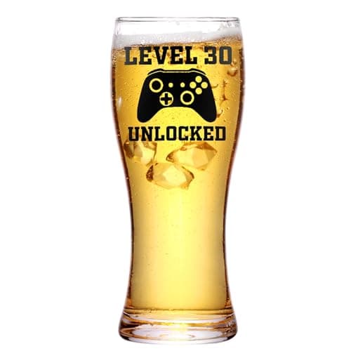 Image of Onebttl 30th Birthday Gifts for Men or Him - 450ml/15oz Beer Glass - 30 Years Old Birthday Beer Glass Gifts for Dad, Husband, Brother or Uncle - Level 30 Unlocked