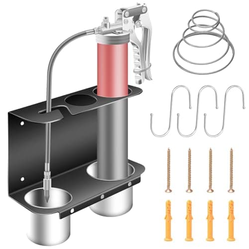 Image of Huthbrother Grease Gun Holder, Wall Mount Grease Gun Storage Rack/Organizer, Hand Grease Gun Holder Rack for Workshop, Shop, Garage, W/Removable Drip Cups, Spare Cartridge Holder and Separate Spring