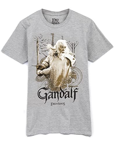 Image of The Lord Of The Rings Mens T-Shirt | Adults Womens Gandalf Wizard Sword Character Grey Top | Movie Merchandise