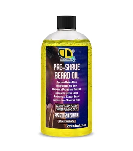 Image of Pre-Shave Beard Oil with Sandalwood – Soothes Sensitive Skin, Softens Hair, Enhances Razor Glide & Reduces Tug & Irritation – Natural Jojoba, Grapeseed & Sweet Almond Oils (50ml)