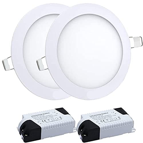 Image of Manningham Lighting LED Recessed Downlight Panel – Pack of 2 6W Energy-Efficient Ultra-Thin Round Ceiling Spotlight with Driver Cool White 6500K - Flat Panel Down Light for Bedroom, Kitchen, Office