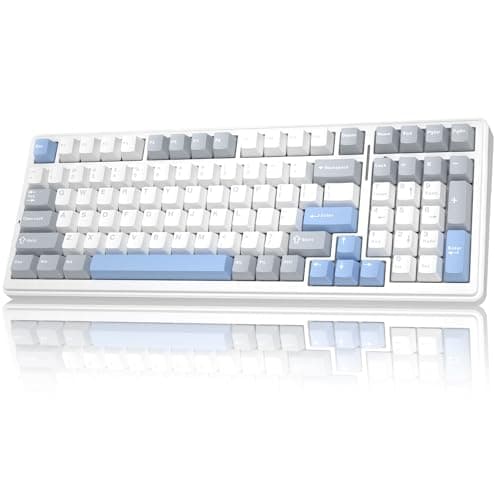 Image of AULA F99 Mechanical Gaming Keyboard-Silent Version,BT5.0/2.4GHz/USB-C Hot Swappable Custom Keyboards,Gasket Structure,Software,8000mAh,PBT,RGB Wireless Keyboard for PC/Tablet (Whiteblue)