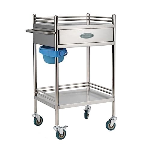Image of 2-Tier Lab Medical Cart with Drawer Stainless Steel Rolling Cart Lab Medical Equipment Cart Trolley For Lab Hospital Clinics Max Load 100kg