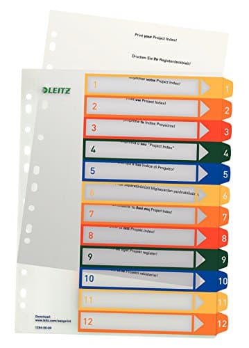 Image of Leitz 12940000 A4 1-12 Index, PC-Printable, Heavy Duty Plastic, White/Multicolour
