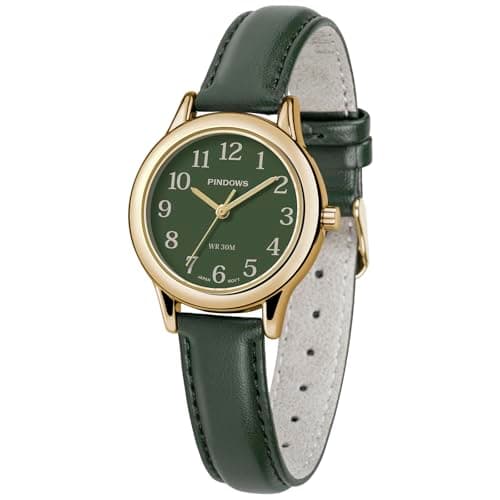 Image of PINDOWS Minimalist Watches for Women, Gold-Tone Case with Black Leather Strap, Fashionable, Everyday Elegant Quartz Analog Dress Watch