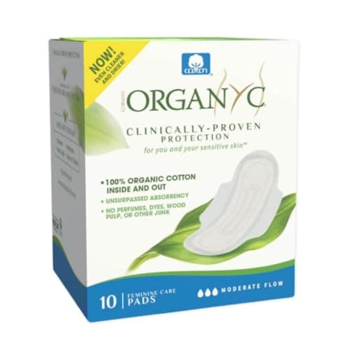 Image of Organyc Organic Cotton Feminine Care Pads Moderate Flow – 100% Certified Pads for Women, Clinically-Proven Protection, No Perfumes or Dyes, Soft Breathable Hygiene, 10 Counts