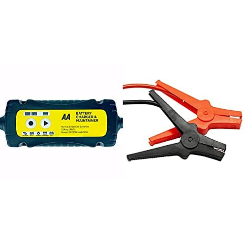 Image of AA 1.5 Amp 6 V/12 V Car Battery Charger Maintainer AA4956 UK Plug Fully Automatic with Crocodile Clamps Eyelet Connectors As Used By AA Patrols & Insulated Booster Cables/Jump Leads AA4550-250A, 3 m