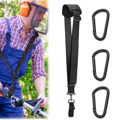 Image of MATSOONY Strimmer Harness - Harness for a Strimmer Shoulder Strap with 3 Carabiners, Adjustable Strimmer Harness for Petrol Grass Trimmers, Brush Cutters, Garden Tools, Heavy-Duty Ergonomic Support