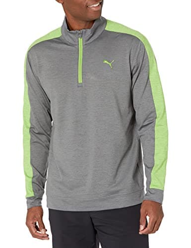 Image of PUMA Men's Cloudspun T7 1/4 Zip Sweater, Quiet Shade Heather-Greenery Heather, Medium