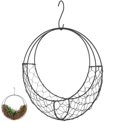 Image of Yardwe Moon Shape Wire Hanging Basket, S Shape Metal Frame Plant Holder Indoor Outdoor Hanging Basket for Succulents Cacti Garden Decor