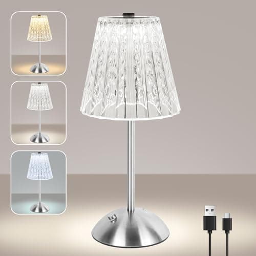 Image of vsshe Cordless Touch Table Lamp, LED Rechargeable Desk Lamp, Bedside Reading Light, 3 Colors Dimmable Battery Operated Vintage Ambient Lamps for Bedroom Restaurant Kitchen Bar Home Decor