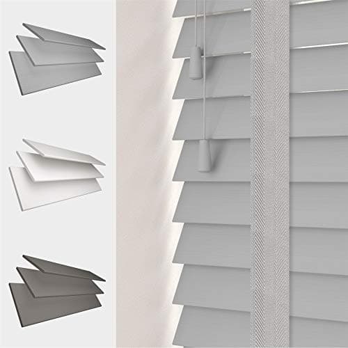 Image of FAUX WOOD GRAIN VENETIAN BLINDS 50MM SLATS TRIMMABLE EASY FIT OFFICE HOME [Light Grey, 180cm Width x 160cm Drop, Tape]