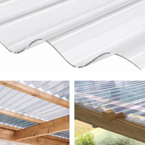 Image of Clear Plastic Corrugated Roofing Sheets 0.8mm Thick – 2.5ft Wide x 6ft Long Transparent UV-Resistant Roof Panels for Shed, Greenhouse & Carport