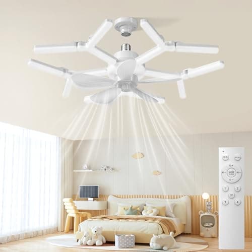 Image of LEONTYNE E27 Ceiling Fan with Light and Remote, 68cm Integrated Dimmable LED Ceiling Fan Lamp, 3 Colour Temperatures, Modern Fan Light for Bedroom Living Room