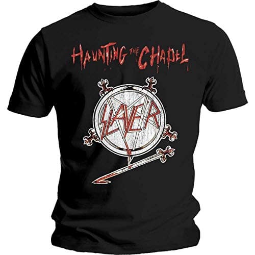 Image of Slayer Men's Haunting The Chapel Regular Fit Crew Neck Short Sleeve T - Shirt, Black (Black Black), X-Large (Manufacturer Size:X-Large)