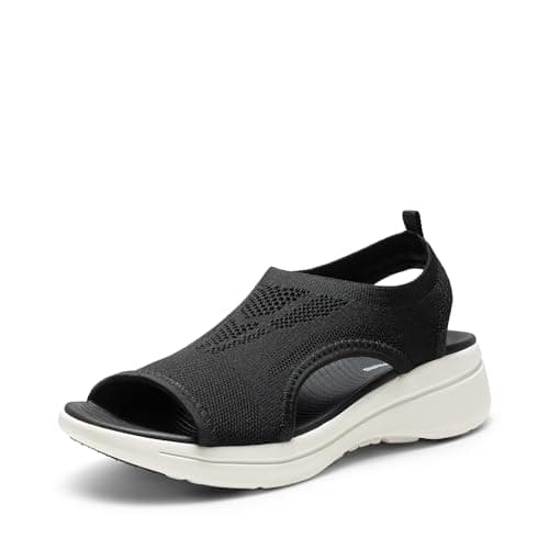 Image of DREAM PAIRS Women's Outdoor Sport Sandals, Ladies' Comfort Arch Support Walking Sport Shoes for Casual,Size 7,Black/White,DWUMST2508