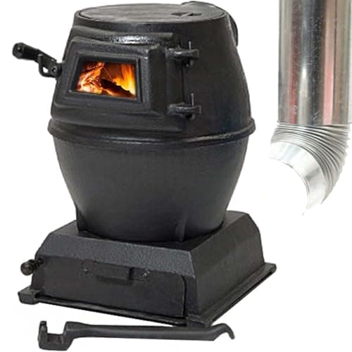 Image of QXIWAOE Cast Iron Wood Burning Stove, Portable MultiFuel Cast Iron Fireplace, Camping Stove Cast Iron Wood Burner Stove, Hot Tent Garden Patio Heater for Indoor Outdoor Heating/Camping/Cooking, BBQ